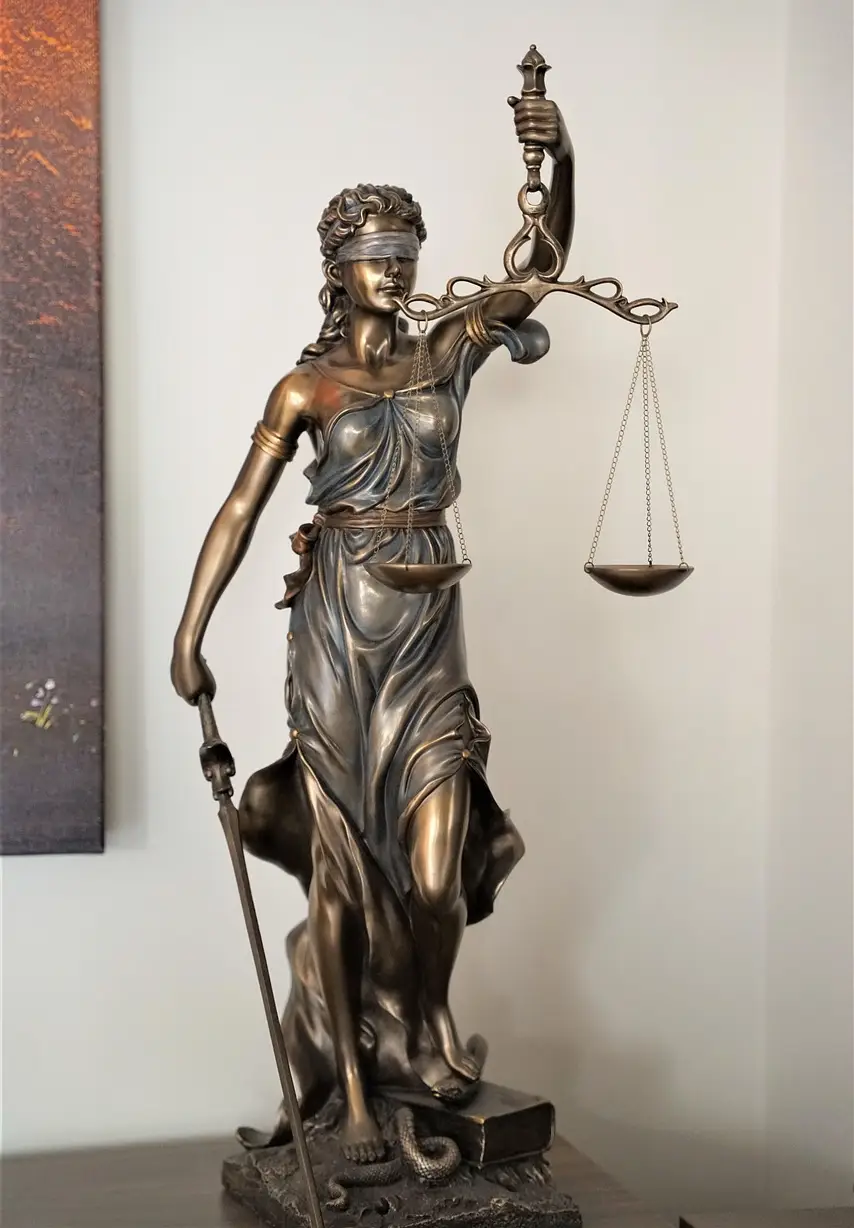 Figura alegórica de la justicia, símbolo del ámbito jurídico y la resolución de conflictos